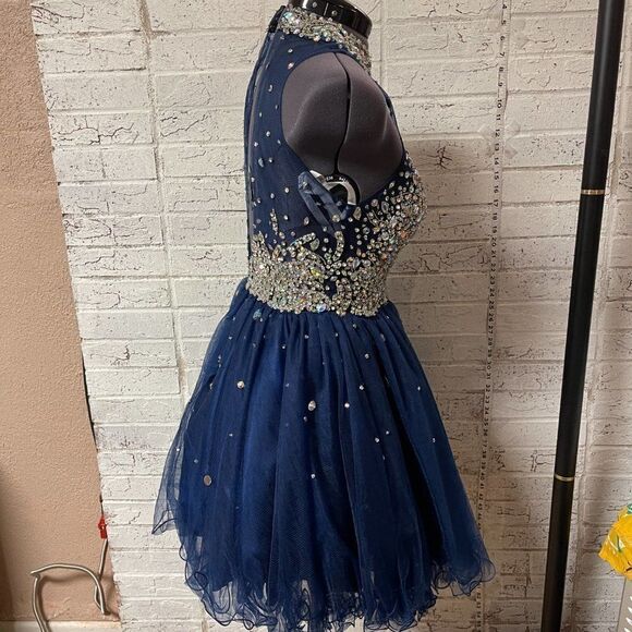 NWT Rachel Allen 6652 Navy Emebllished Short Prom Formal Dress 2 - Picture 5 of 14